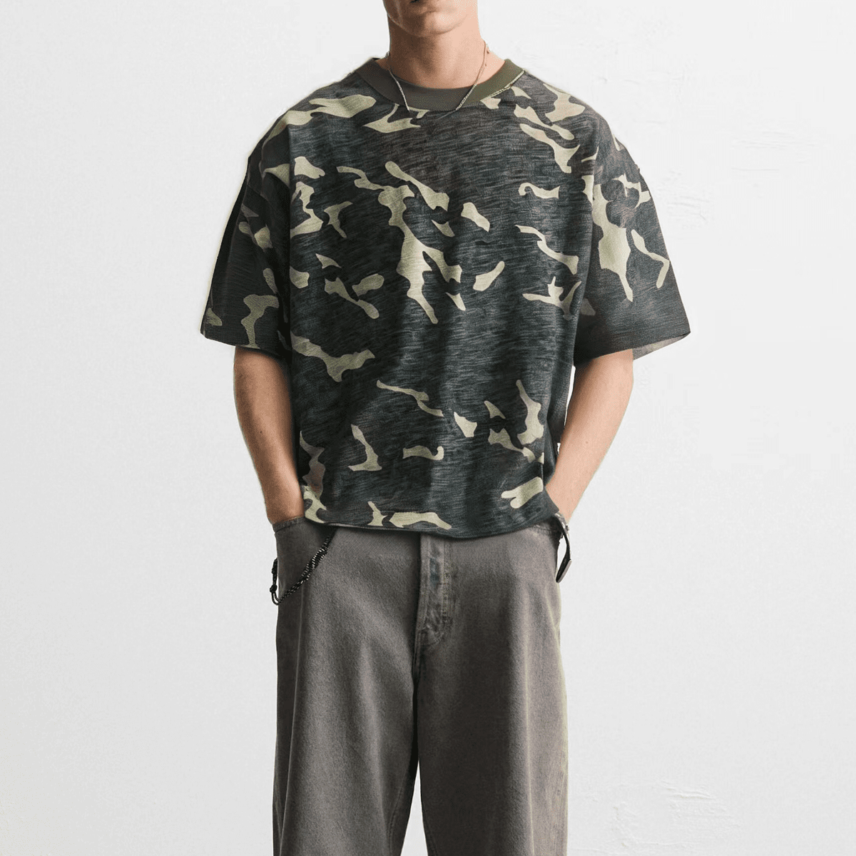 Ecobiza - Gothikamo - Unisex Camo Cropped Boxy Tee (Heavyweight)