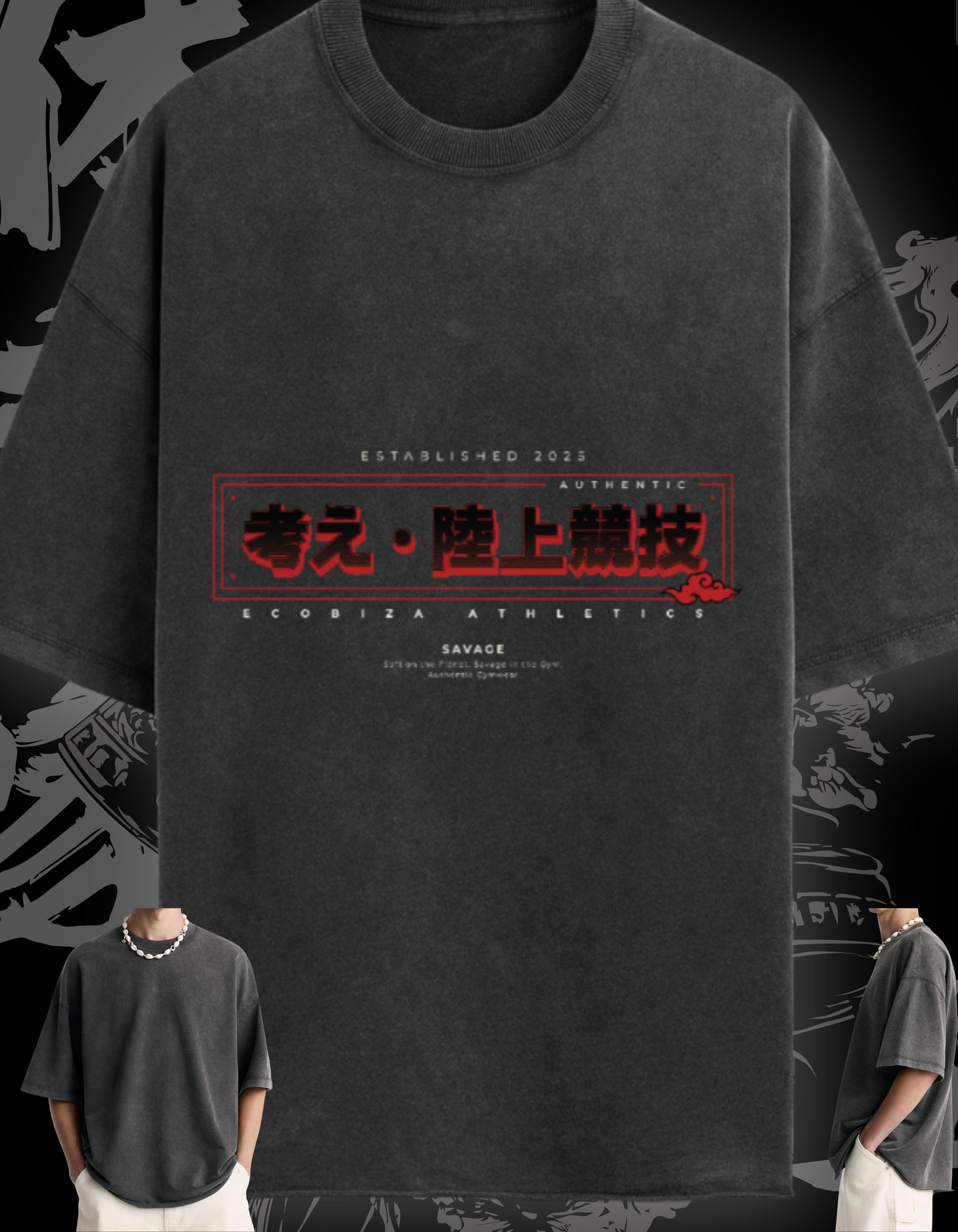 Ecobiza - Death Before Dishonor - Unisex Oversized Obsidian Fade Heavyweight Tee