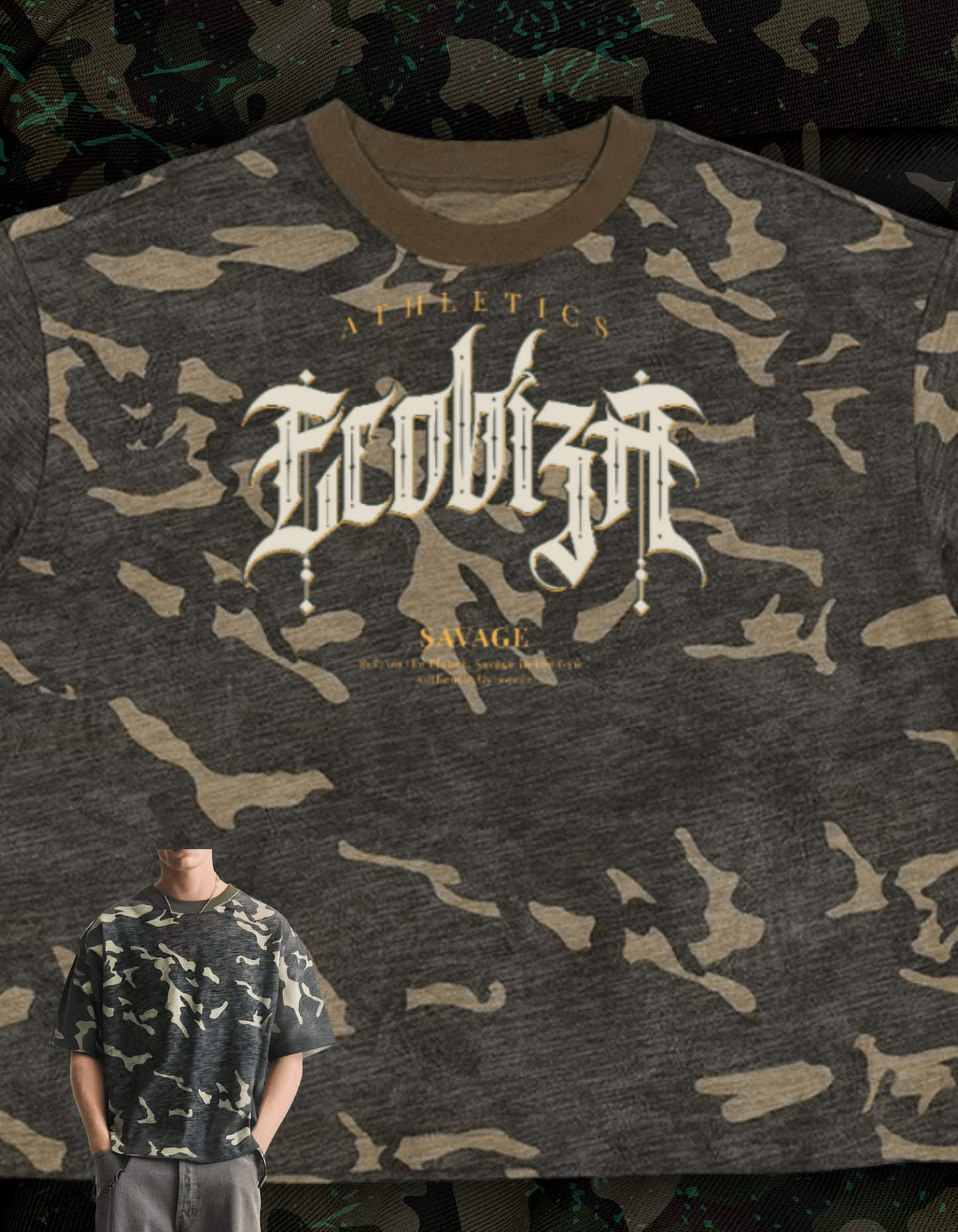 Ecobiza - Gothikamo - Unisex Camo Cropped Boxy Tee (Heavyweight)