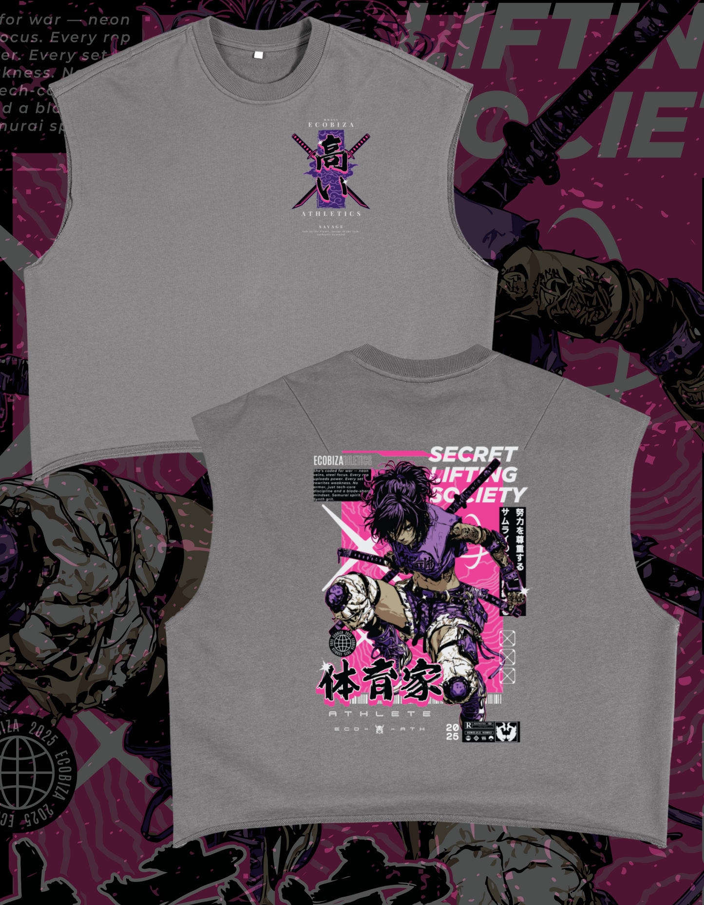 Ecobiza - Cyberpunk Samurai - Boxy Crop Heavyweight Tank Top