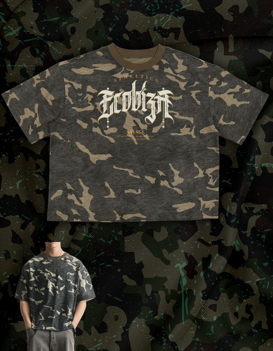 Ecobiza - Gothikamo - Unisex Camo Cropped Boxy Tee (Heavyweight)